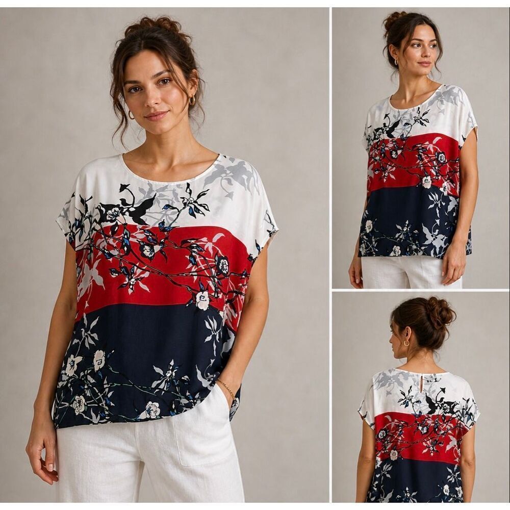 NWT Madeleine Floral Colorblock Top Women’s US 16/EU 48 Satin Blouse